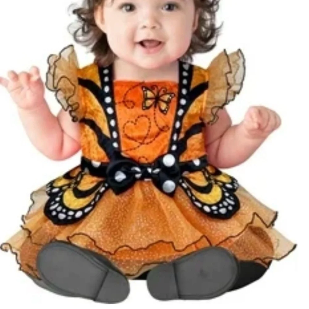 Orange Baby Monarch Butterfly Costume Dress with Headband